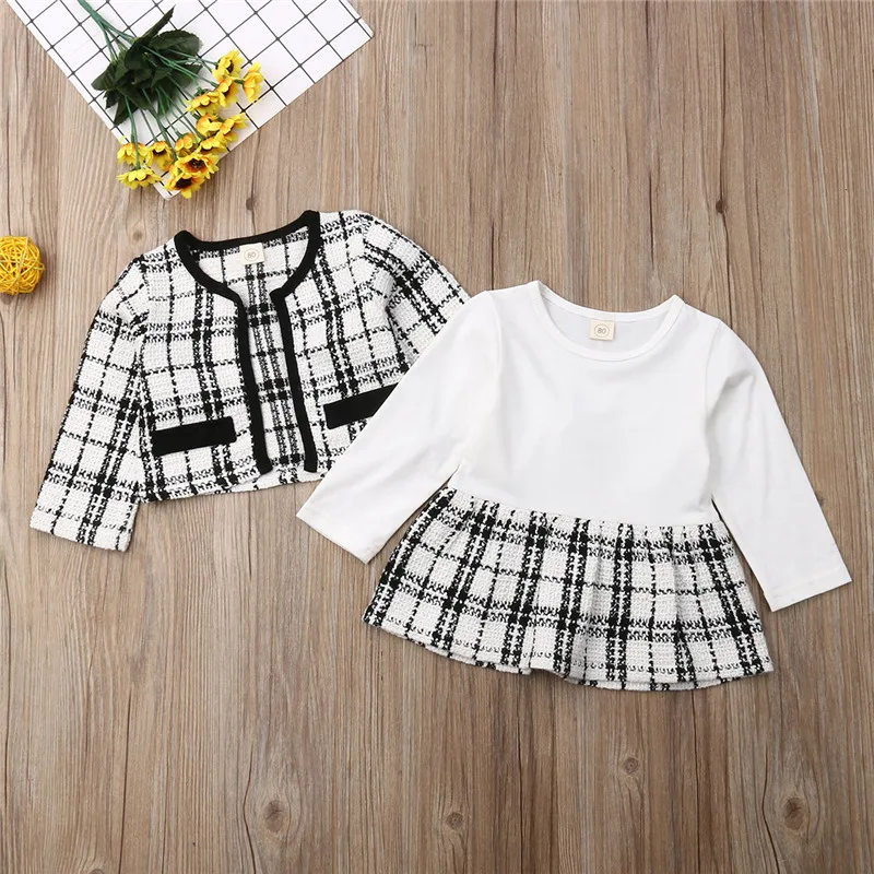 Baby Girl Dress Birthday Kids Clothes Outfits Tutu Plaid Top 2-Piece Party Set | Детская одежда и обувь
