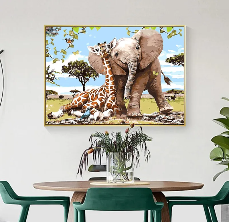 DIY Животные картина по номерам подарок слон Раскраска комплект для взрослых