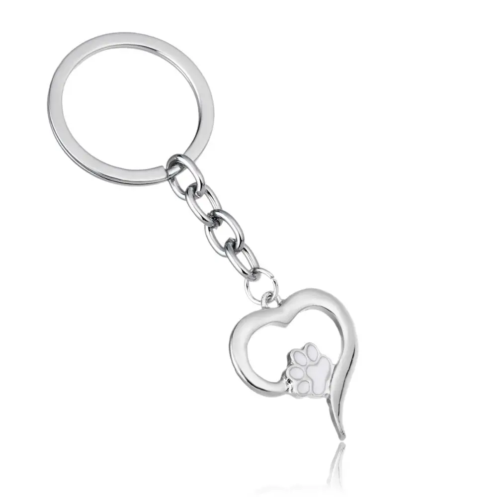 

12PC Heart Charm Pendant Keychains Heart White Dog Paw Pet Keyrings Couples Lovers Jewelry Valentine's Day Girlfriend Wife Gifts