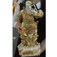 14 china old jade gilt carving dragon guan gong guangong yu warrior god statue