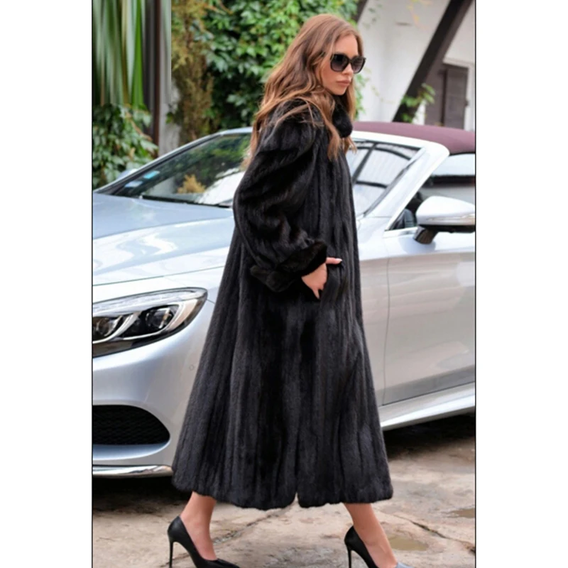 BFFUR 120CM Long Real Mink Fur Coats Luxury Winter Fashion Outwear Plus Size Genuine Mink Fur Jackets Natural Coats High Quality