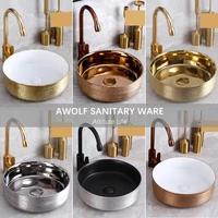 art bathroom sinks ceramic vessel washing basin bowl brushed rose gold golden matte black white grave retro luxury basin am890