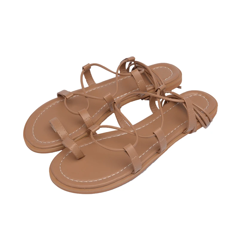 

Sandals For Girls 2021 Summer Flats Sandals Cross-strap Clip Toe Hollow Outs Gladiator Sandalias Lace-up Bohemian Beach Shoes