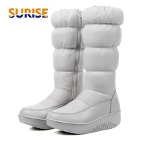 2022 winter warm down women mid calf snow boots round toe plush wedege platform heel outdoor waterproof zipper ladies half boots