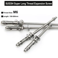1pc sus304 stainless steel lengthening expansion screw super long thread ceiling expansion bolt m6 length 150mm 500mm