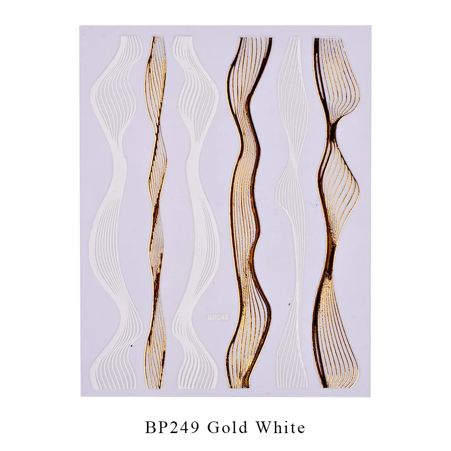 BP249 Gold White 1 шт стикер для дизайна ногтей 3D блестящая золотая Волнистая Полоса лента черно-белая слайдер на ногти DIY Наклейка для маникюра украшения BEBP249-1 - Цвет: BP249 Gold White