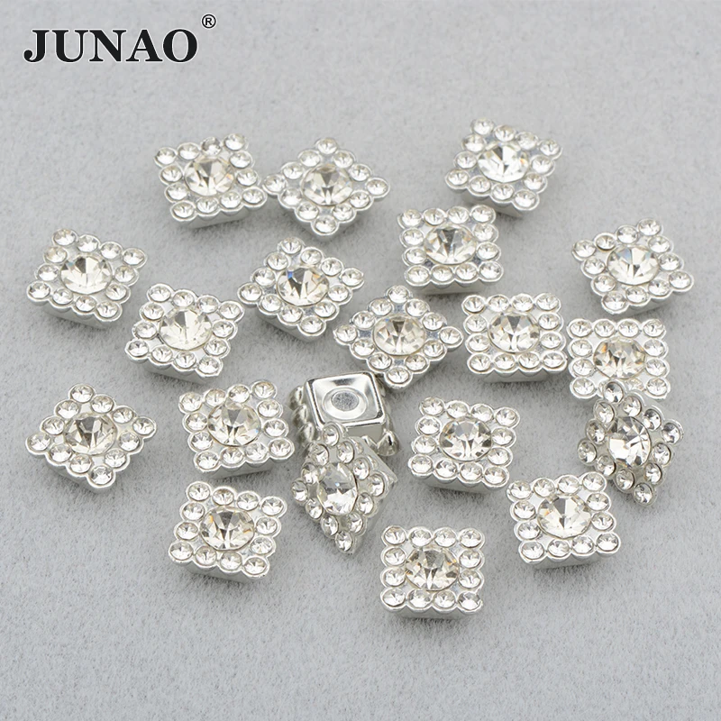 

JUNAO 10mm 100pcs Clear Square Class Rhinestone Claw Crystal Applique Flatback Fancy Strass Decorations Rivet For Clothes