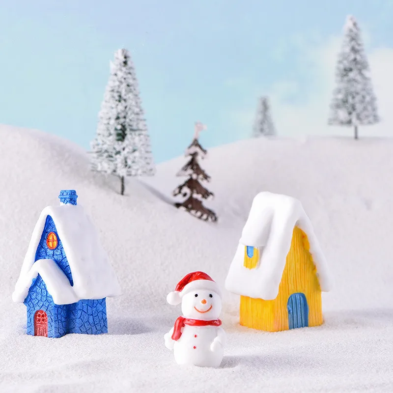

1pc Christmas Snow House Villa Terrarium Figurines Mini Fairy Garden Miniatures Christmas Decorations for Home Crafts Gift