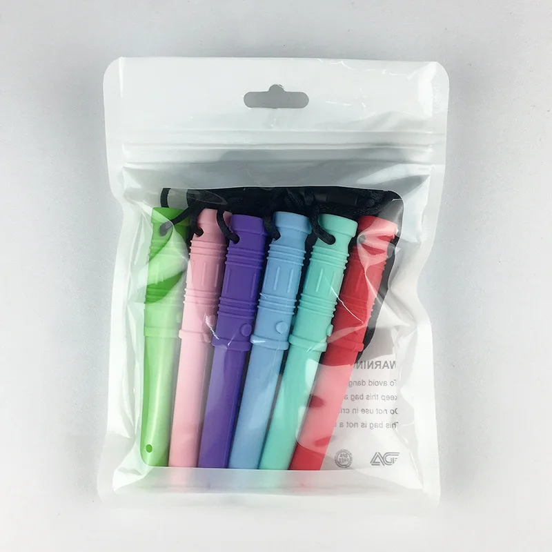 

6PC Rainbow Brick Robot Skull Chew Necklace Autistic Baby Silicone Teether Autism Sensory Chewy Toys 0-6 Months Baby