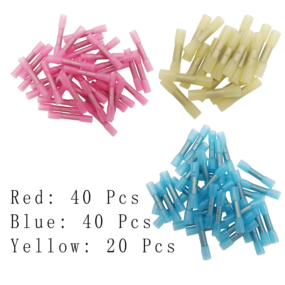 

100Pcs Assortment Heat Shrink Butt Crimping Terminals Insulated Electrical Splice Wire Cable Connector 22-10AWG Shrink Tube Set