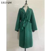 wool double-faced woolen Coat New winter Womens Woolen Coat Office Lady Elegant Cashmere Warm Long Wool Jacket With Belt