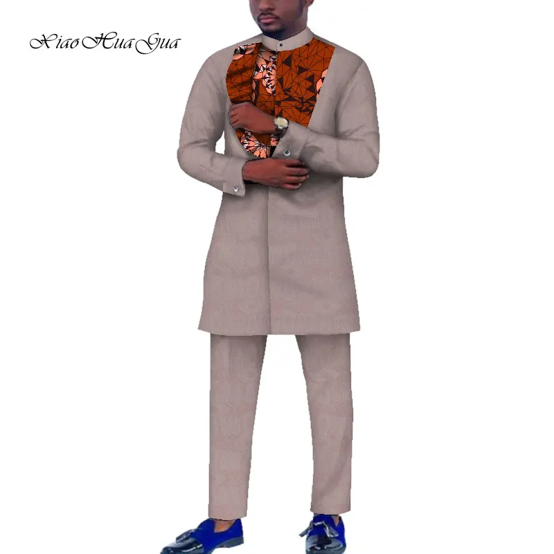 Африканский принт брюки Дашики комплект мужские повседневные Длинные рукава