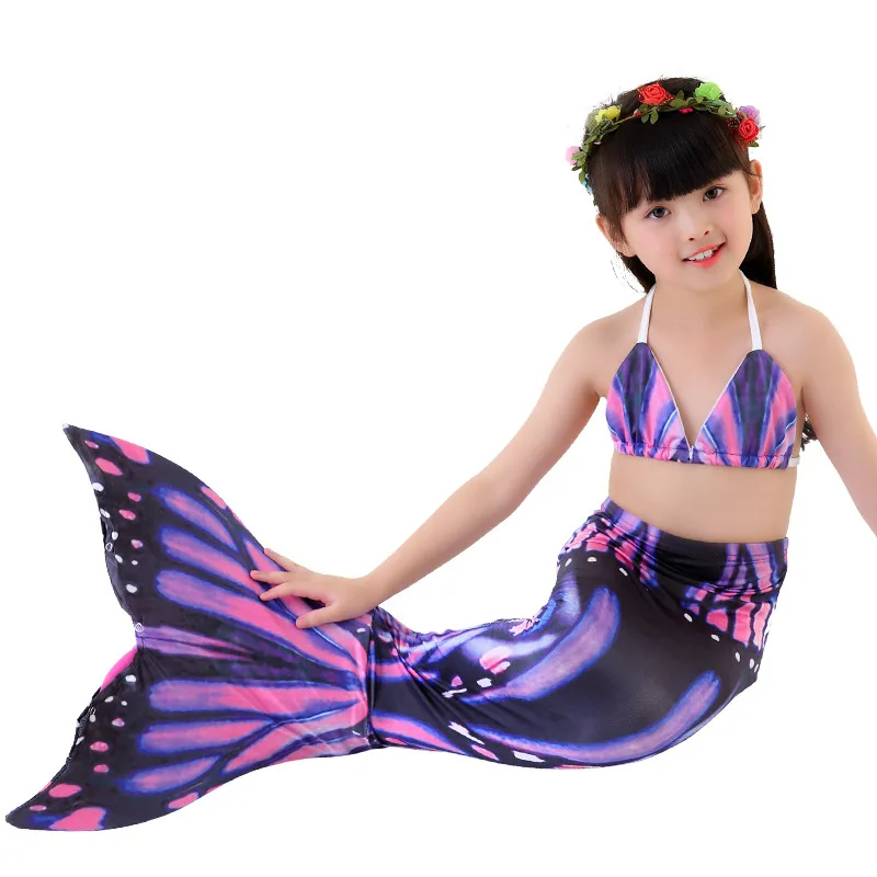 

3PCS Children Swimming Mermaid Tails for Girls Swimsuit Bikini Set Bathing Suit Dress Mermaid Cosplay Costume Can add Monofin