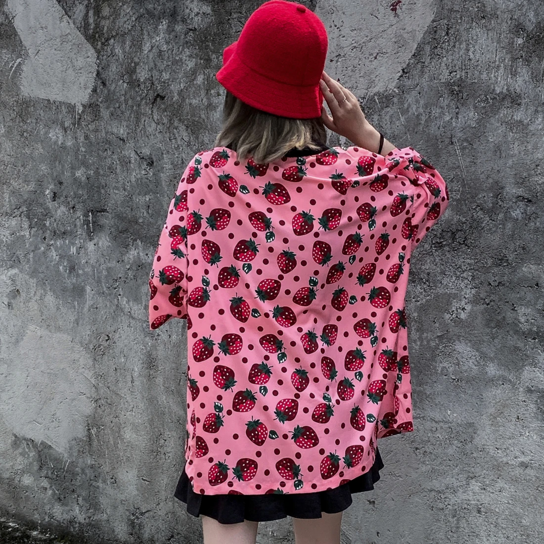ATSUNSET Fruit Strawberry Full Print Shirt Hip Hop Streetwear Harajuku Shirt Hawaiian Short Sleeve Cotton Fashion Tops