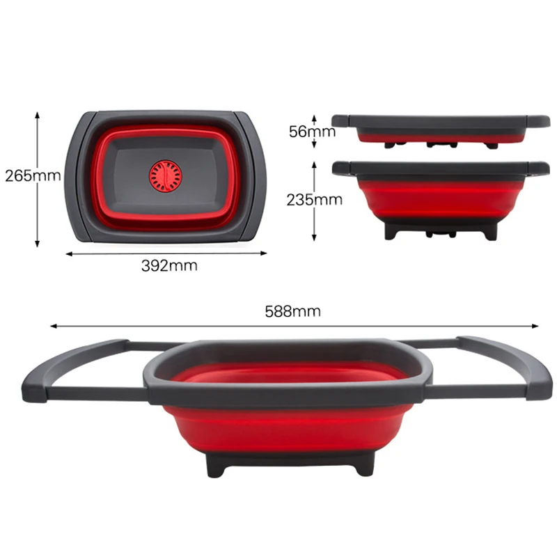 

New Fruit Vegetable Collapsible Colander Folding Drain Baskets Eco-friendly Foldable Kitchen Strainer With Retractable Handles