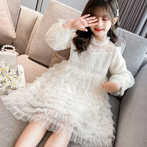 4 To 14 Years Kids and Teen Girls Mesh Patchwork Princess Dress Spring 2022 New Children Party Clothing Elegant Sweet, #9376
