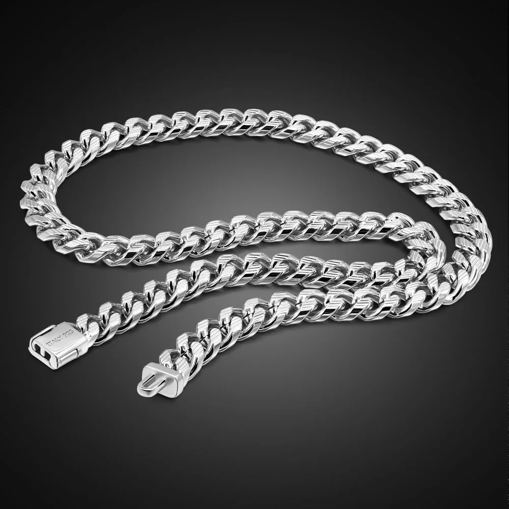 

Fashion Real 100% 925 Sterling Silver Men's Necklace New Pattern Curb Cuban Chain 10 MM 20-26 in Punk Man Fine Jewelry Gift