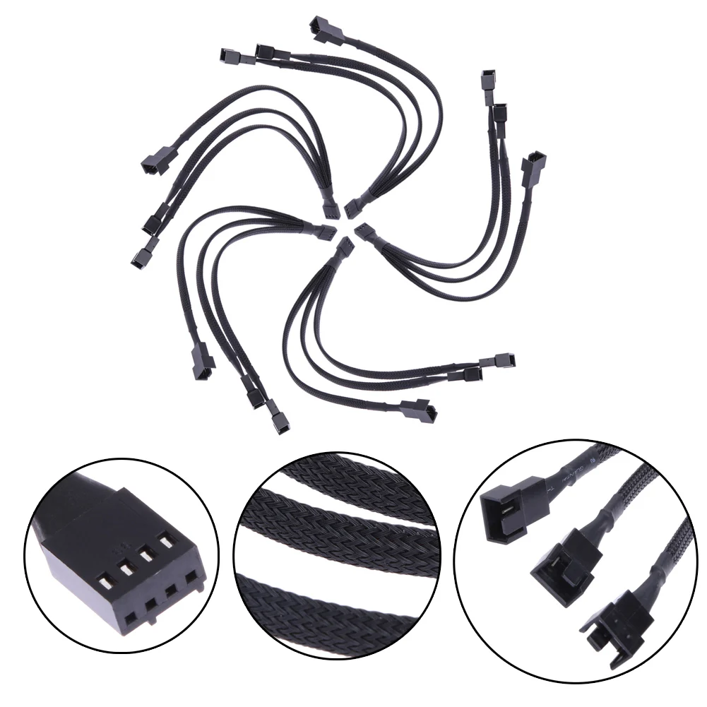 

1/2/5pcs 4 pin PWM Fan Cable 1 to 3 ways Splitter Black Sleeved Extension Cable Connector For Computer Case Fan CPU Cooler
