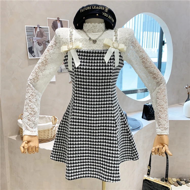 Женское твидовое платье-комбинезон корейский стиль комплект из двух предметов