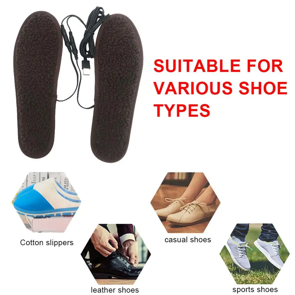

USB Charging Heating Insoles Unisex Winter Warmer Foot Electric Heated Insoles Outdoor Lamb Wool Feet Heating Pad 35-46 Size