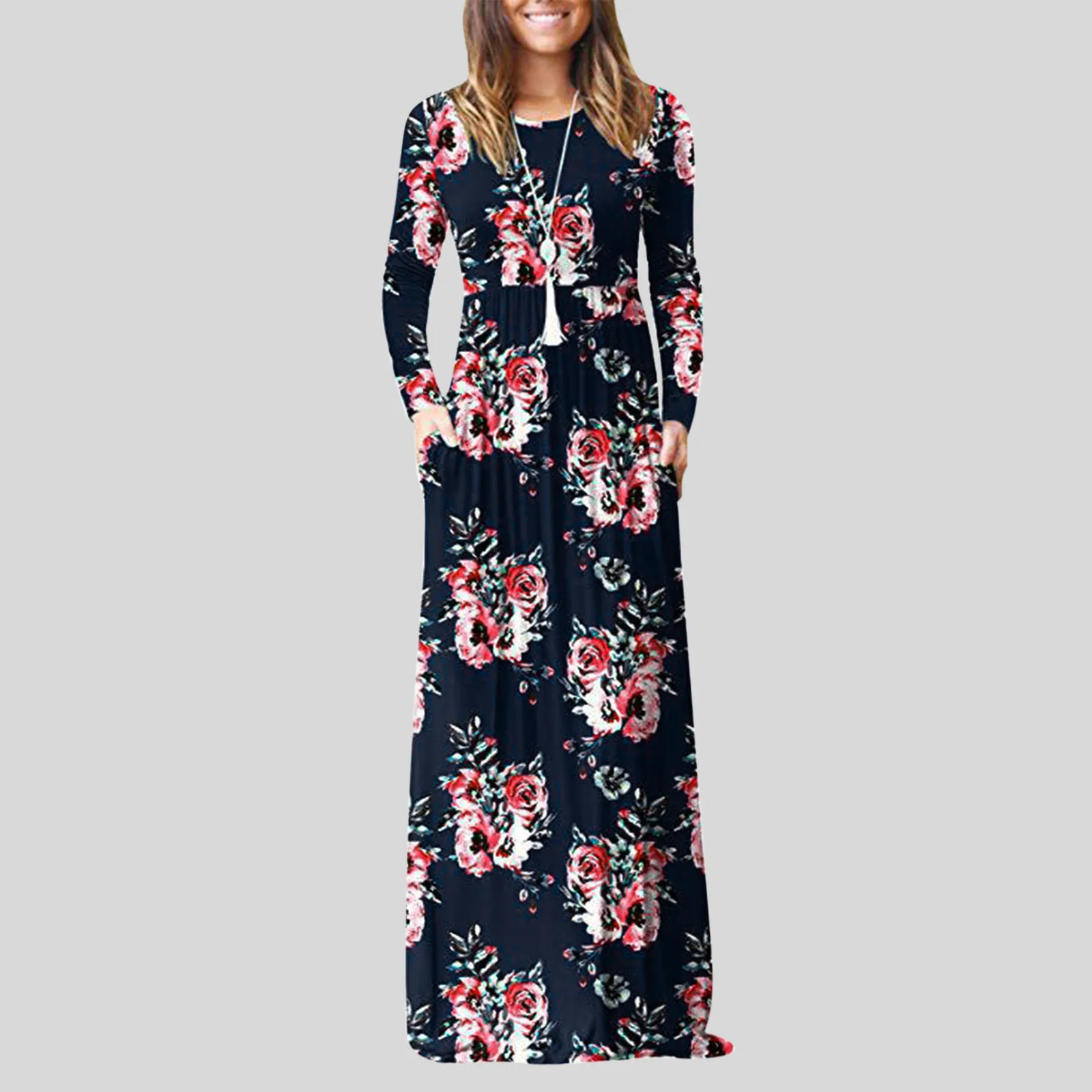 

Low-cut Sexy Maxi Dress Autumn New Floral Dress Fall Dresses For Women 2021 Long-sleeved Long Casual Vestidos Mujer Verano