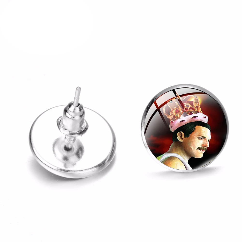 Freddie Mercury Cool Punk Earrings Popular Band Lead Singer Art Photo Glass Cabochon Delicate Stud for Fans Gift | Украшения и