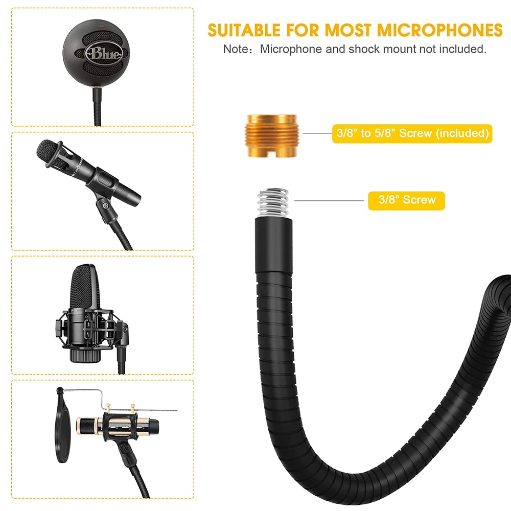 microphone boom arm stand adjustable universal gooseneck desktop mic stand for blue yeti snowball mic heavy duty bracket holder free global shipping