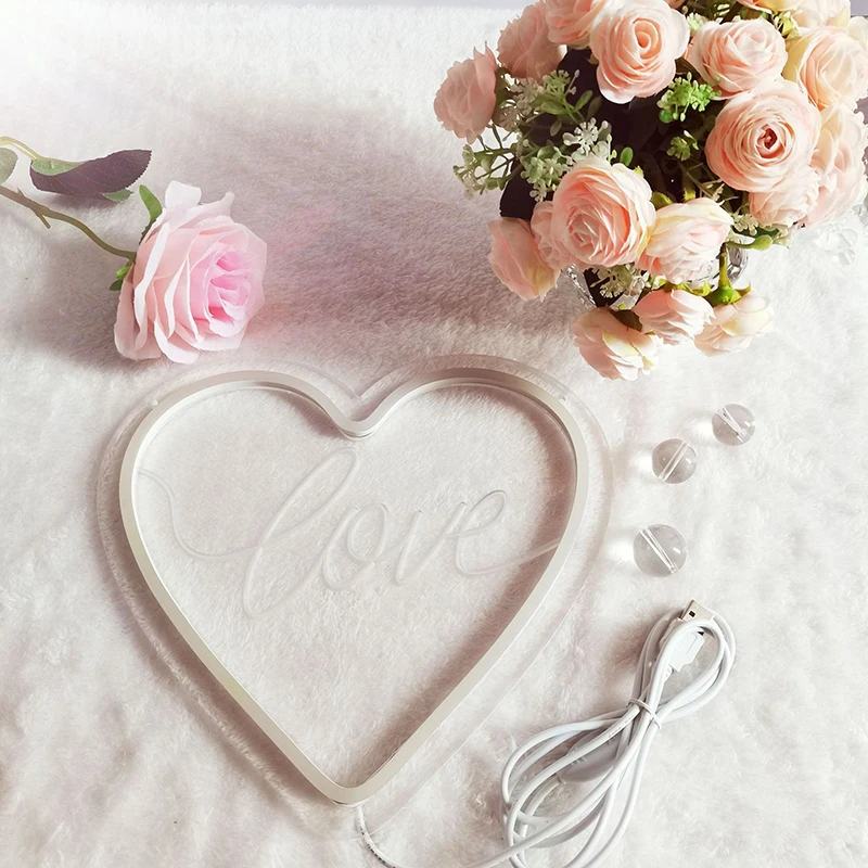 

Heart-shaped LOVE Digital LED Neon Light Lamp Transparent Backplane 5V USB Port Powered Red/pink Wall Night Lights Decor Party