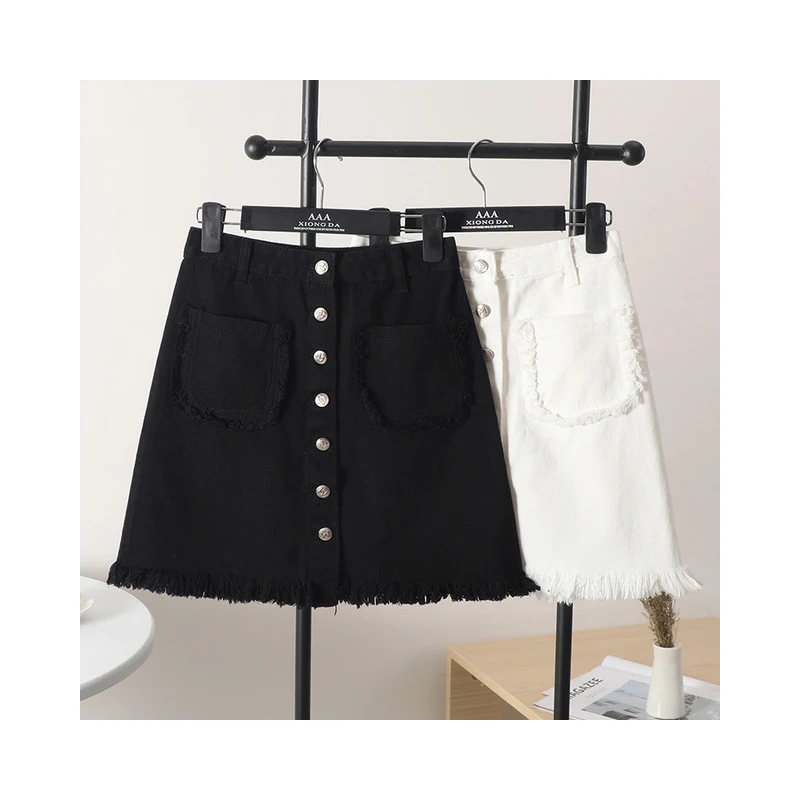 

Korean Women Skirt Solid Color Elastic Skinny High Waist Sexy Summer Slim A Line Black White Thin Washed Denim Female Skirt