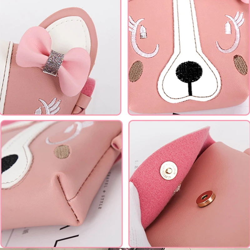 

Hot Kids Baby Girl Cute Dog Bow PU Leather Handbag Fashion Crossbody Bag Casual Messenger Bag Small Mini Bag