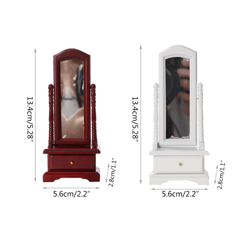 

Makeup Dressing Mirror Locker Wood Desk Dollhouse Toy Bedroom Locker Set Durable G2AE