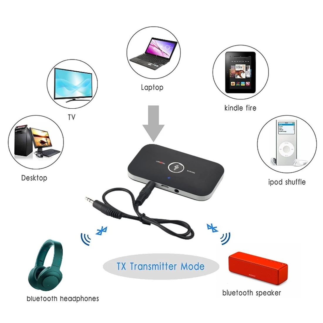 B6 Bluetooth-compatible 4.0 Transmitter Receiver Wireless Audio Adapter For PC TV Headphone Car Music 3.5mm AUX | Электроника