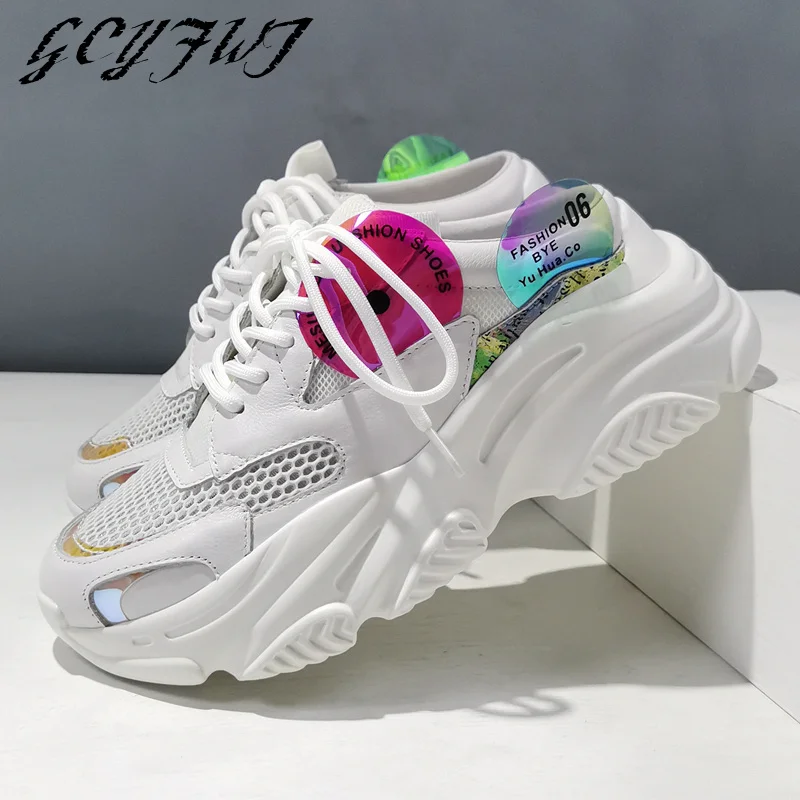 

Women Slippers Leather Breathable Mesh Thick Bottom Women Shoes Leisure Sports Baotou Without Heel Lazy Lace-Up Cool Flip Flops