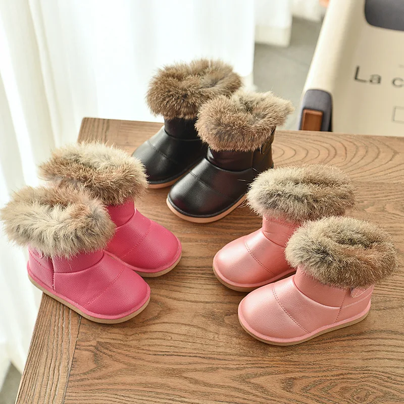 

Children's Shoes Baby Plus Velvet Short Boots Boys Winter Boots 2020 Winter New Solid Color PU Leather Snow Boots Hook & Loop