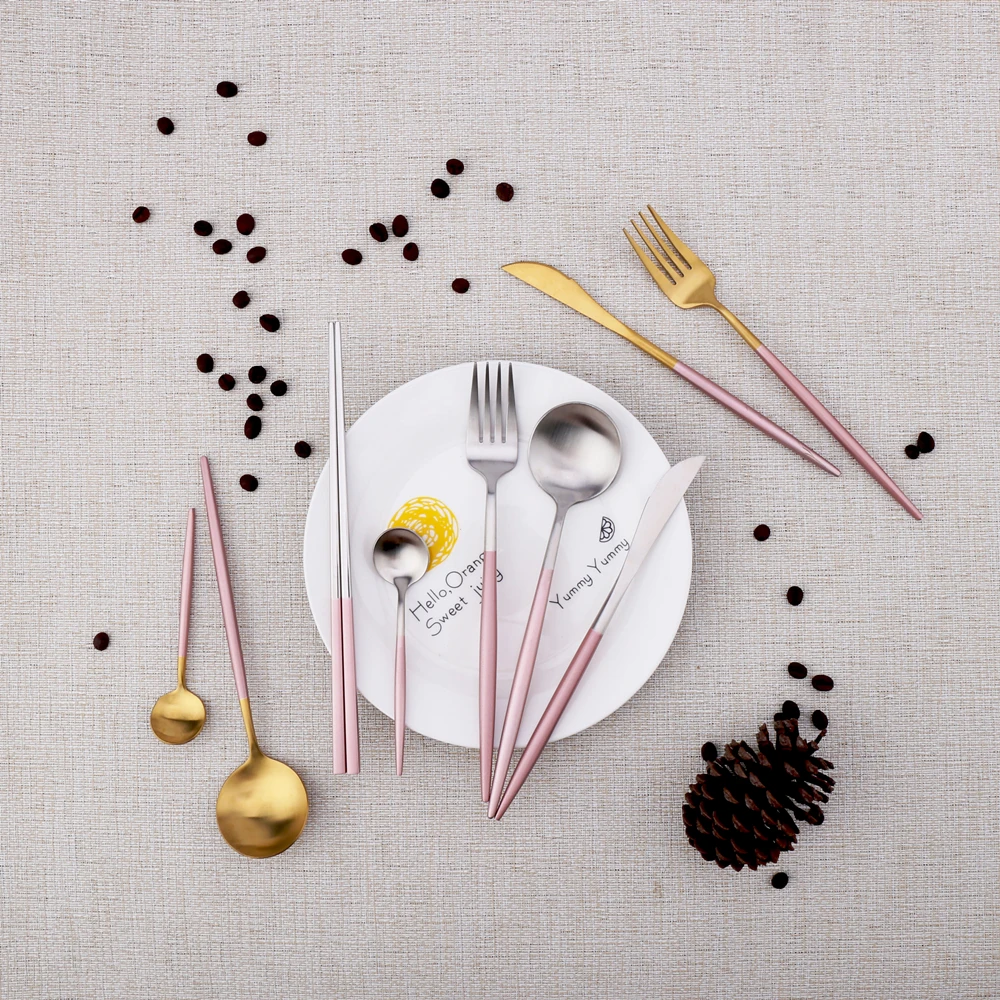 

Spoon Tableware Dinnerware Set 304 Stainless Steel Silverware Set Knife Fork Chopsticks Dessert Coffee Spoon Dinner Service