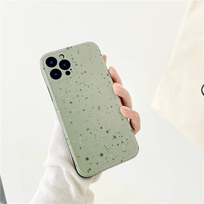 retro korean splash ink matcha green art phone case for iphone 11 12 pro max xs max xr xs 7 8 plus x 7plus case cute soft cover free global shipping