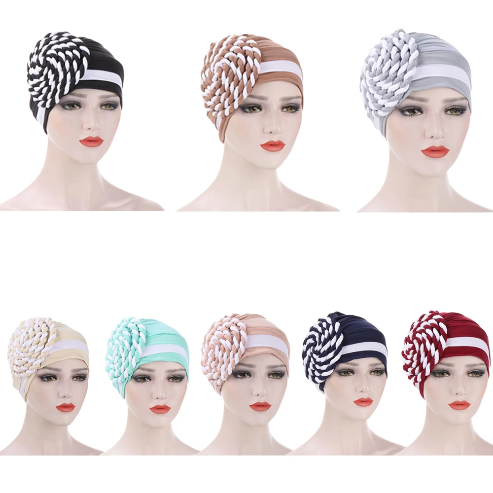 

Women Hijab Turban Braid Beanies Skullies Head Cover Arab Islamic Ruffle Bonnet India Hat Chemo Cancer Cap Head Wrap African Cap