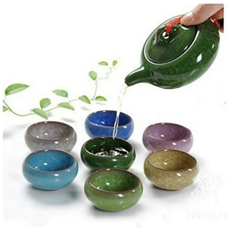 7Pcs/Set 150ML Porcelain Tea Set Ceramic Chinese Kung Fu Teapot Handmade Ice Crack Glaze 7 Colors h3 | Дом и сад