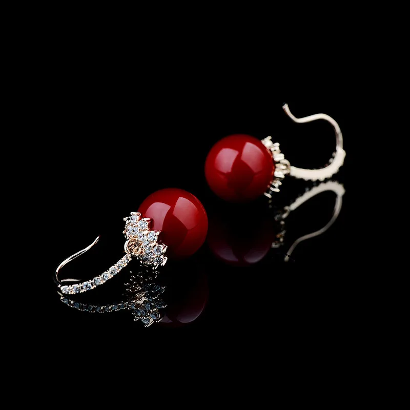 Сережки Красные Большие Коралл Серьги Крупные Шары Женские Свадебные Висячие