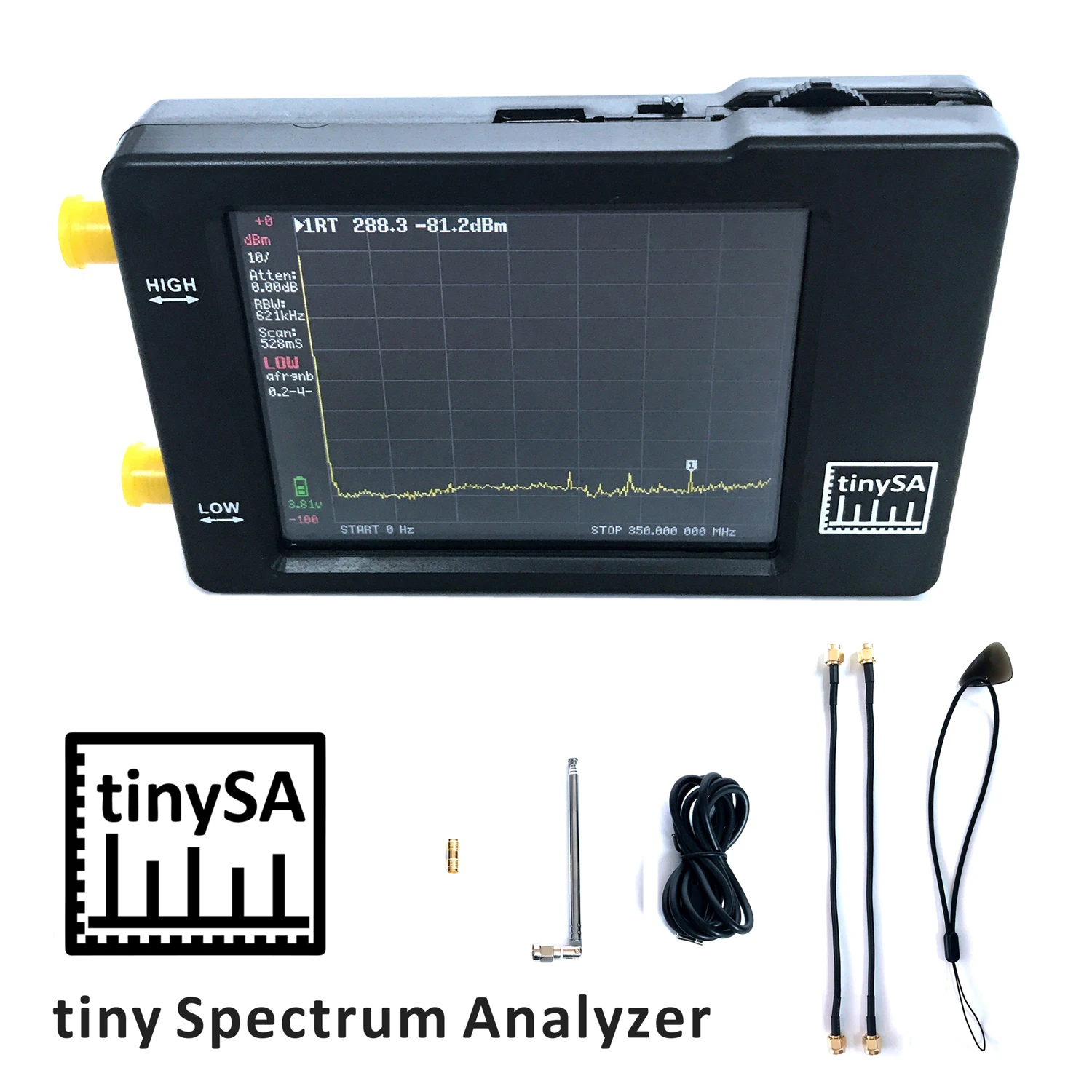 

Handheld Two Inputs Tiny Spectrum Analyzer 2.8 Inch Touching Screen Spectrum Analyzers with 100KHz-350MHz Input Frequency Range
