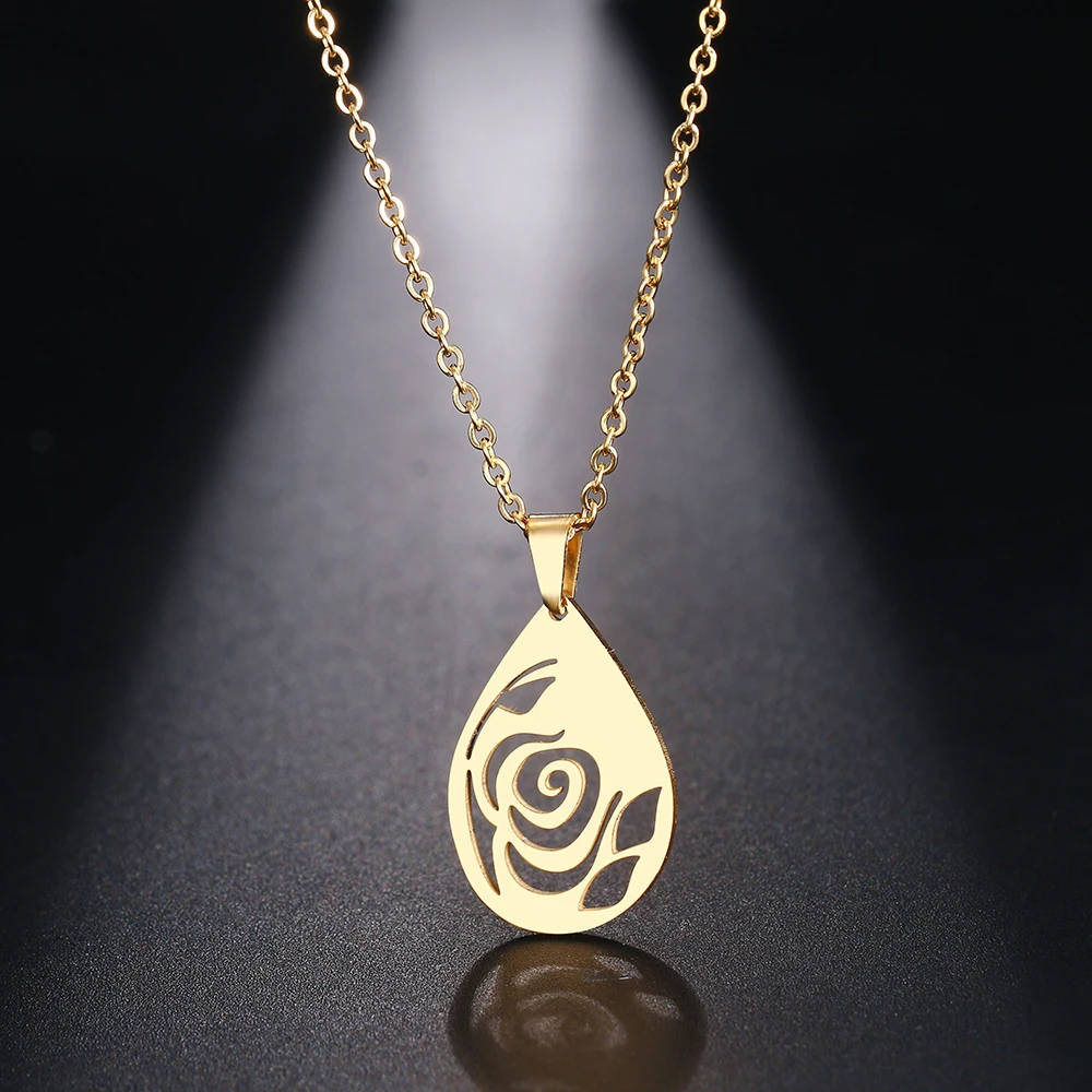 Какана ожерелье из нержавеющей стали для женщин мужчин роза капля воды кулон