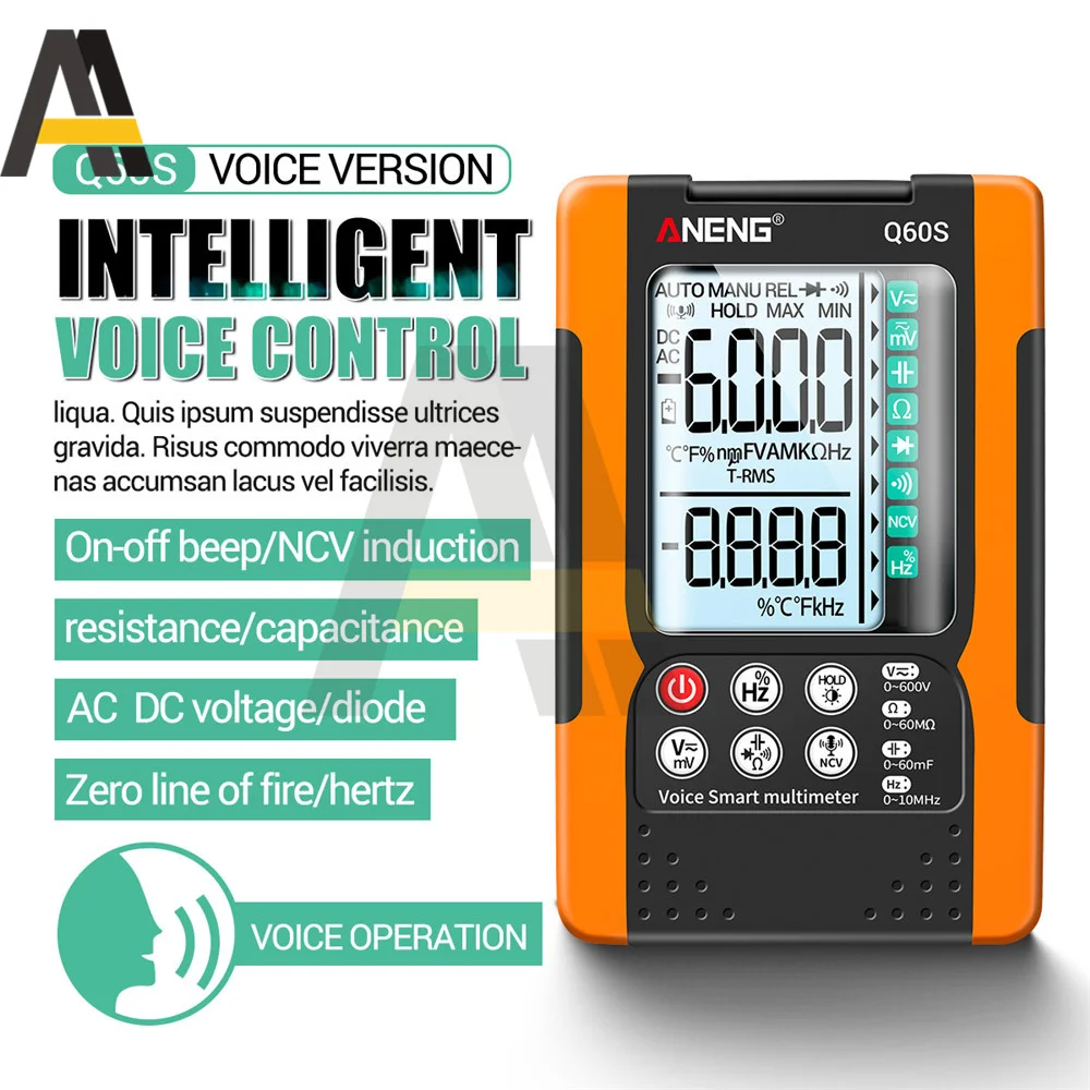 

Q60S Digital Multimeter AI Speech Recognition Transistor Tester 6000 Counts RMS Auto NCV Induction Electrical Capacitance Meter