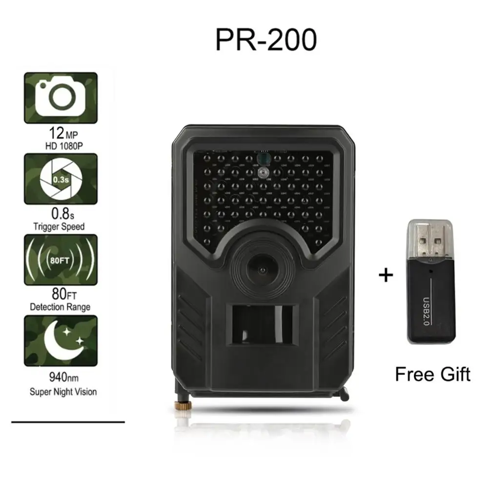 

12MP 1080P \ камера для отслежки дикой охоты Камера PR-200-B и функцией ночной съемки Водонепроницаемый дикой природы разведки Камера s фото ловушки ...