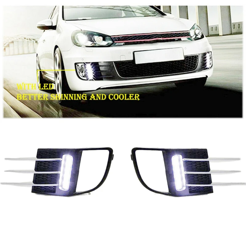

Car DRL LED Daytime Running Lights Fog Lamps Bezel Insert Grill Cover for Golf MK6 VI 10-14