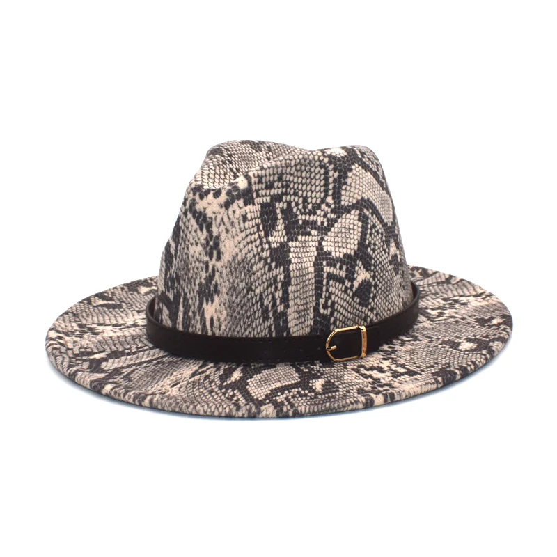 2020 Hot Sale Men's Fedora Hat Ladies Fashion Snake Pattern Jazz Hat Winter Black Wool Blend Hat Frederick Hat F105