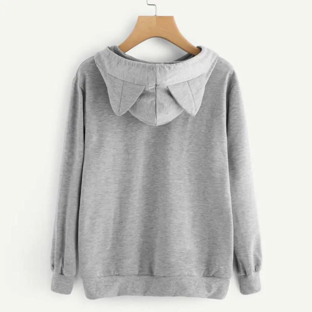 2018 autumn winter fashion European American hot sale letter print cat ears hooded long sleeve loose casual pullover women #6893 | Женская