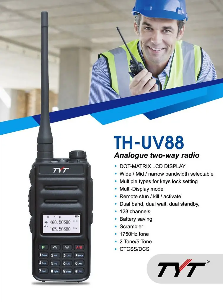 2Pack TYT TH-UV88 Two Way Radio Dual Band COMP UHF VHF DOT-MATRIX LCD Screen Scrambler DFMF Handheld Walkie Talkie | Мобильные