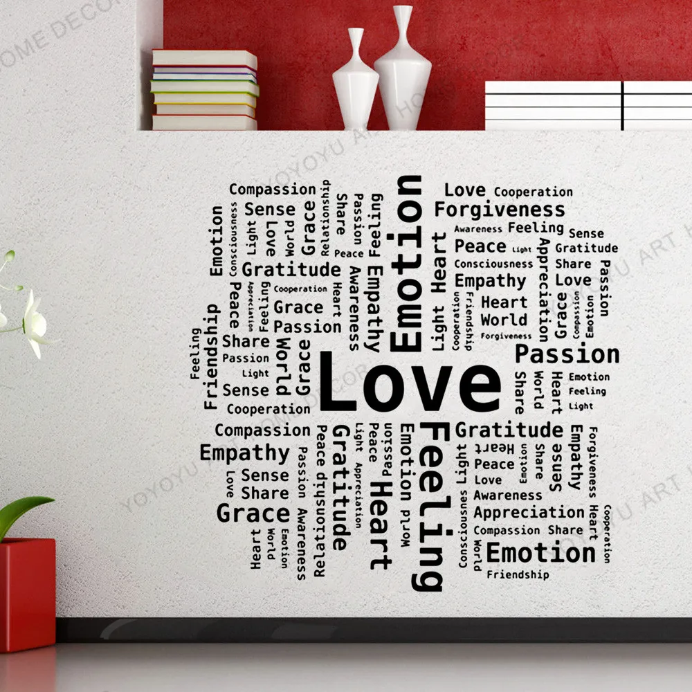 

Mordern Home Office Wallpaper Mural Wall Vinyl Decal Word Cloud Passion Love Empathy Gratefulness Heart room Decor JC302