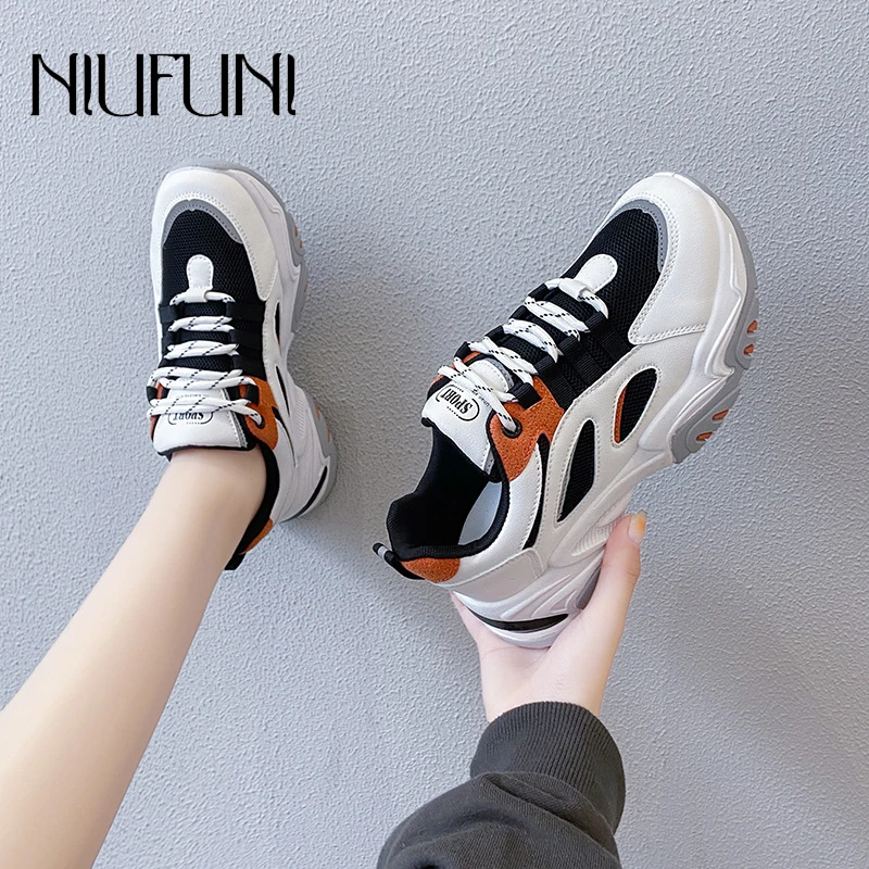 

Women's Autumn Shoes Platform Casual Women's Sports Shoes Mixed Color Lace Up Round Shoes Mesh Tennis Female Four Seasons Shoes
