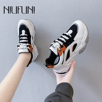 womens autumn shoes platform casual womens sports shoes mixed color lace up round shoes mesh tennis female four seasons shoes